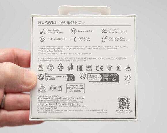「HUAWEI FreeBuds Pro 3」のパッケージ（裏）