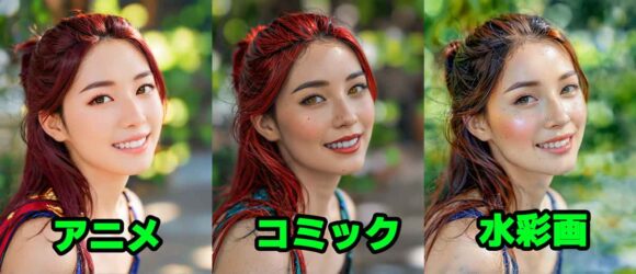 アニメ、コミック、水彩画の例