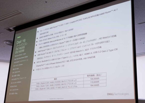 Dell 16 DC16255とDC16256のスペック