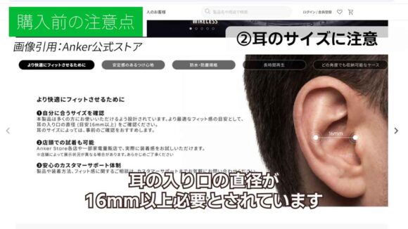 公式サイトでの耳のサイズの確認